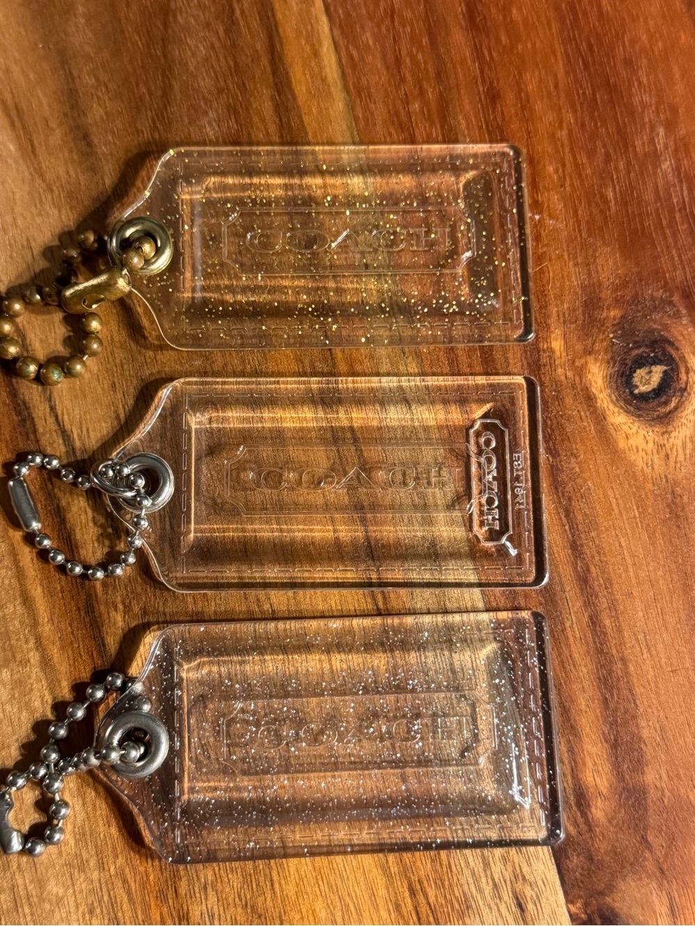 Coach Clear Glitter Acrylic Tag Set with Mixed Metal Chains